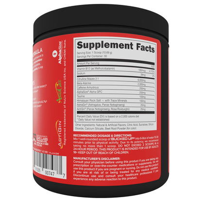 Bucked Up Pre Workout - Best Tasting - 6 Grams Citrulline, 2 Grams Beta Alanine Non Proprietary Blend, Powder (Strawberry Kiwi)