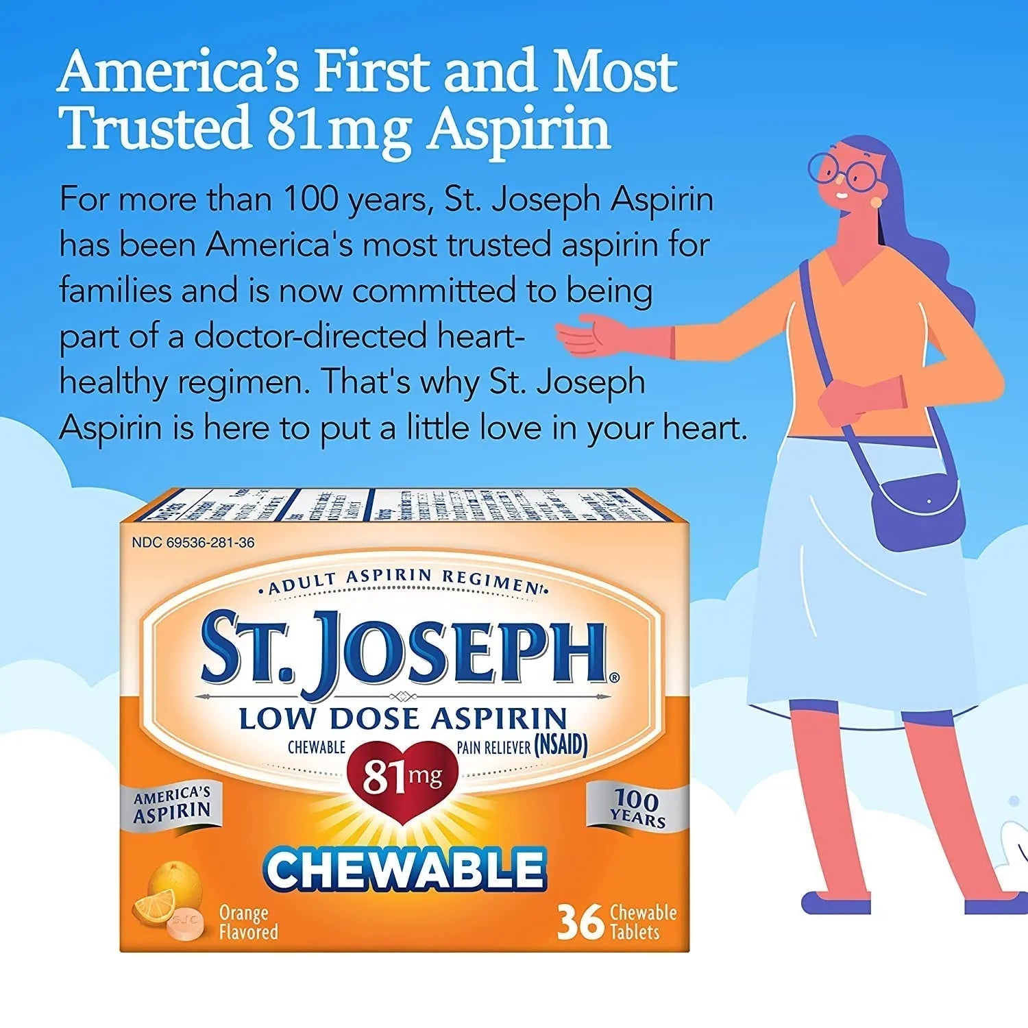 St. Joseph St. Joseph Aspirin Chewable Orange, Orange 36 tabs 81 mg(Pack of 3) St. JosephBuy Supplements Australia