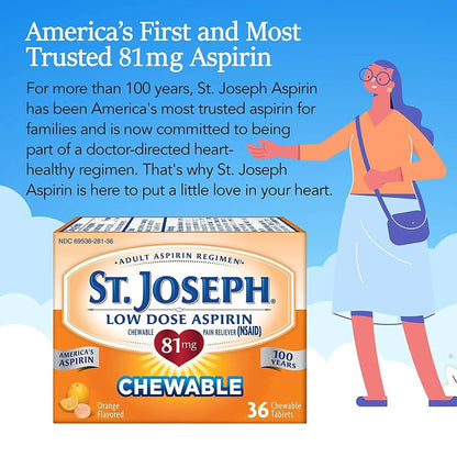 St. Joseph St. Joseph Aspirin Chewable Orange, Orange 36 tabs 81 mg(Pack of 3) St. JosephBuy Supplements Australia