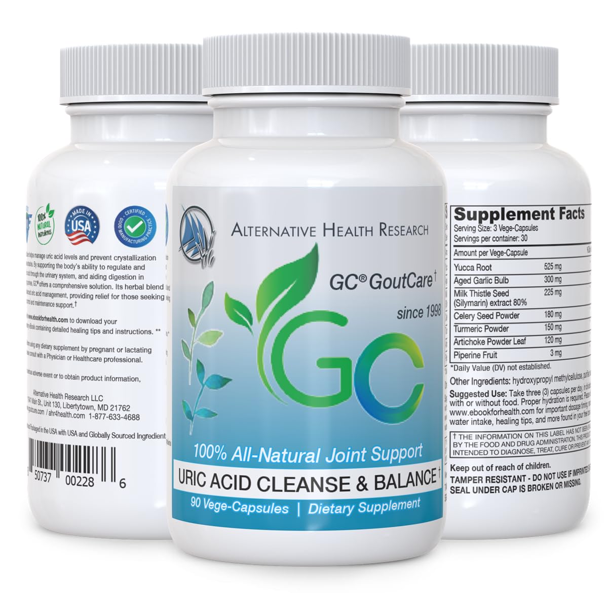 GC® GoutCare: Uric Acid Control | Uric Acid Prevention | Joint Health Supplement | Joint Relief | with Turmeric, Celery Seed Extract, Milk Thistle and More | 90 Capsules per Bottle | Non-GMO Alternative Health Research LLCBuy Supplements Australia