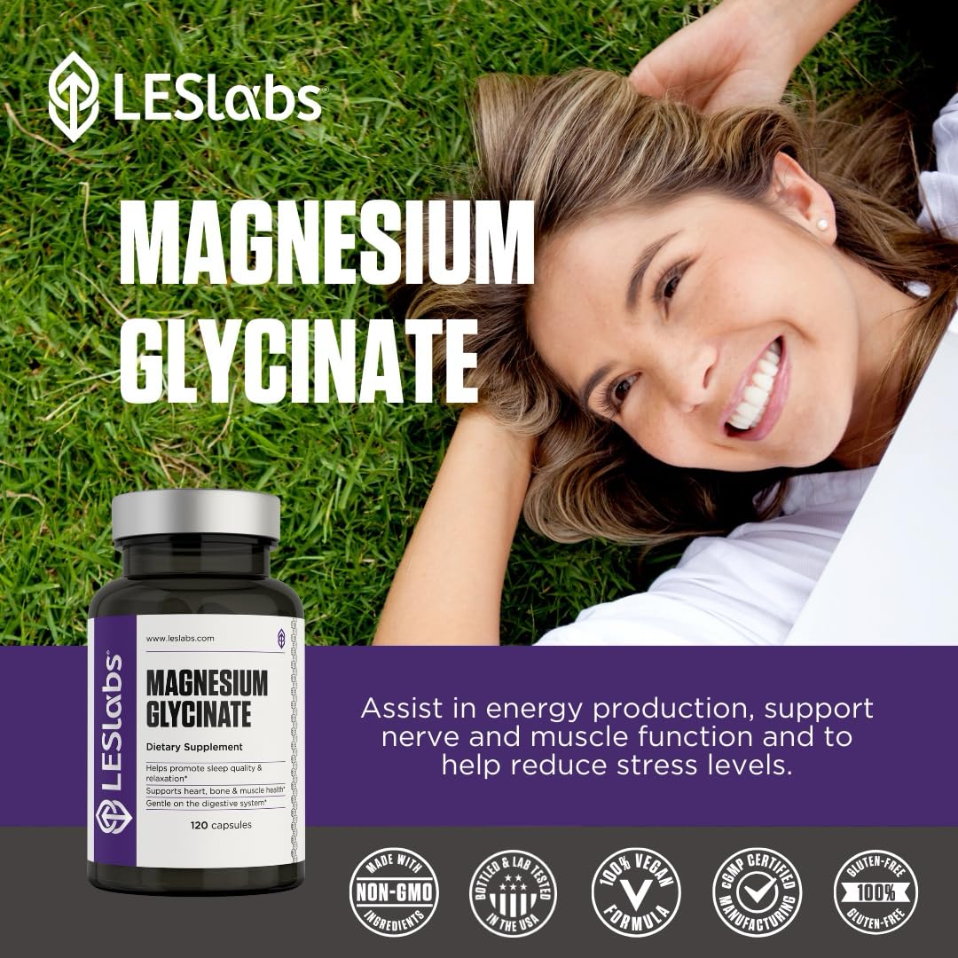 LES Labs Magnesium Glycinate – Supports Restful Sleep, Heart Health, Stress Relief, Metabolism, Nerve & Muscle Function, Gentle on The Digestive System – Non-GMO Supplement – 120 Capsules LES LabsBuy Supplements Australia