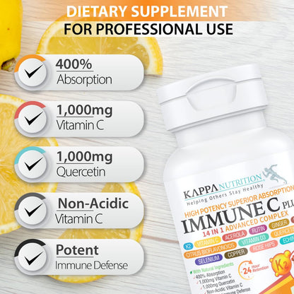 Quercetin 1,000mg, Vitamin C 1,000mg, Zinc 50mg, Vitamin D3 5,000iu, Selenium, Copper, Acerola, Ginger, Rutin, Bitter Orange, Rose Hips, Echinacea, Immune C Plus, 14 in 1 Immune C Plus (120 Count) KAPPA NUTRITIONBuy Supplements Australia