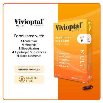 Vivioptal Multi, 30 Softgels, Multivitamin & Multimineral, Gluten Free, German Formula Vivioptal VitaminsBuy Supplements Australia