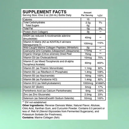 Strong Cell | Cellular Function Booster Liquid | NADH, CoQ10, Collagen. 90+% Absorption Rate. Vitamins B1, B2, B3, B6, B7, and B12. Vitamin K2 | 30 Count. WelluraBuy Supplements Australia