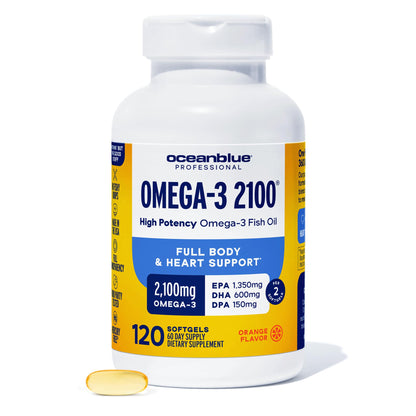 Oceanblue Professional Omega-3 2100mg Fish Oil Supplement – Triple Strength, High Potency EPA, DHA & DPA – Burpless, Wild-Caught, Natural Orange Flavor – 120 Count (Pack of 1) OceanblueBuy Supplements Australia