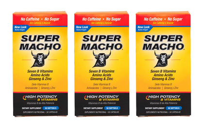 Super Macho Dietary Supplement with High Potency Zinc & 7 B Vitamins, No Preservatives, Sugar or Caffeine, Made in USA, 50 Softgels (3 Pack) Super MachoBuy Supplements Australia