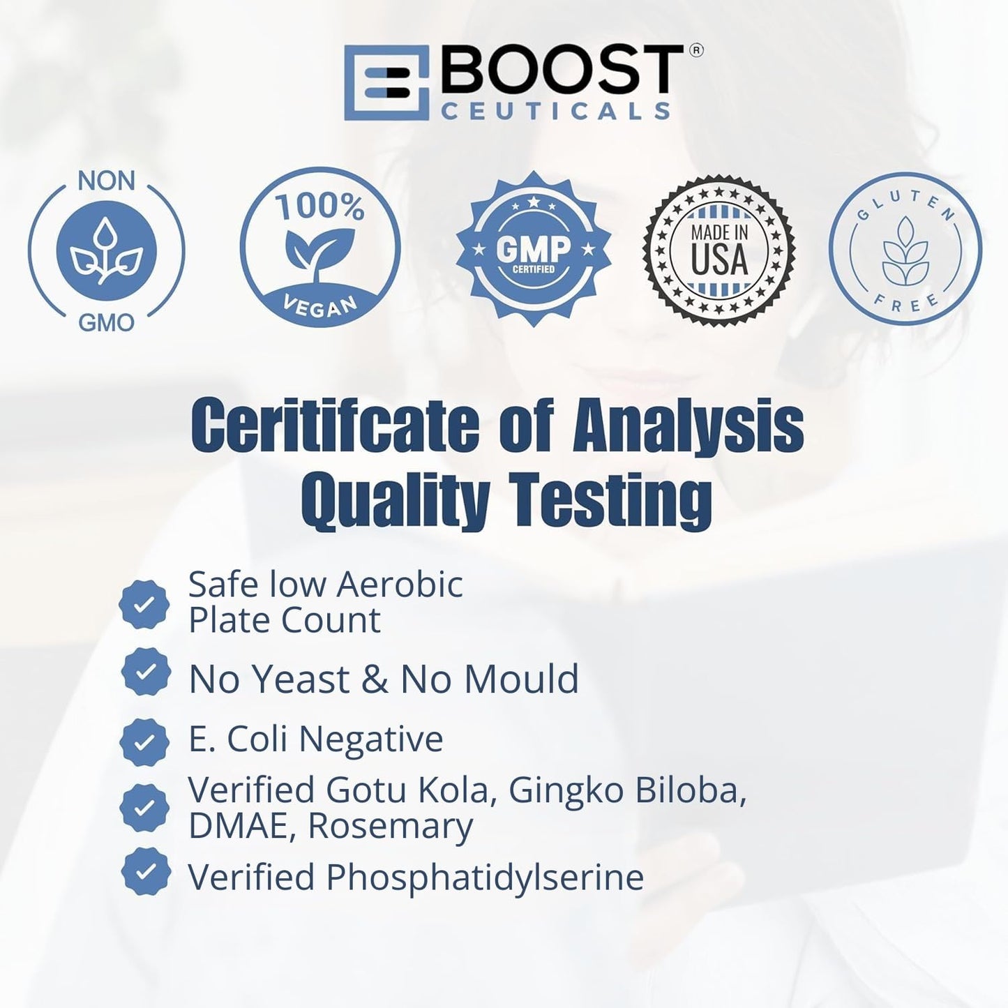 BoostCeuticals Phosphatidylserine 100mg with Ginkgo DMAE Gotu Kola - Memory, Stress & Cortisol Support, Cognitive Focus, Sleep Health, Brain Function Supplement, 90 Capsules BoostCeuticalsBuy Supplements Australia