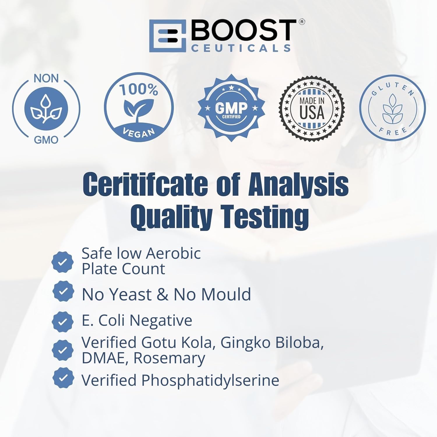 BoostCeuticals Phosphatidylserine 100mg with Ginkgo DMAE Gotu Kola - Memory, Stress & Cortisol Support, Cognitive Focus, Sleep Health, Brain Function Supplement, 90 Capsules BoostCeuticalsBuy Supplements Australia