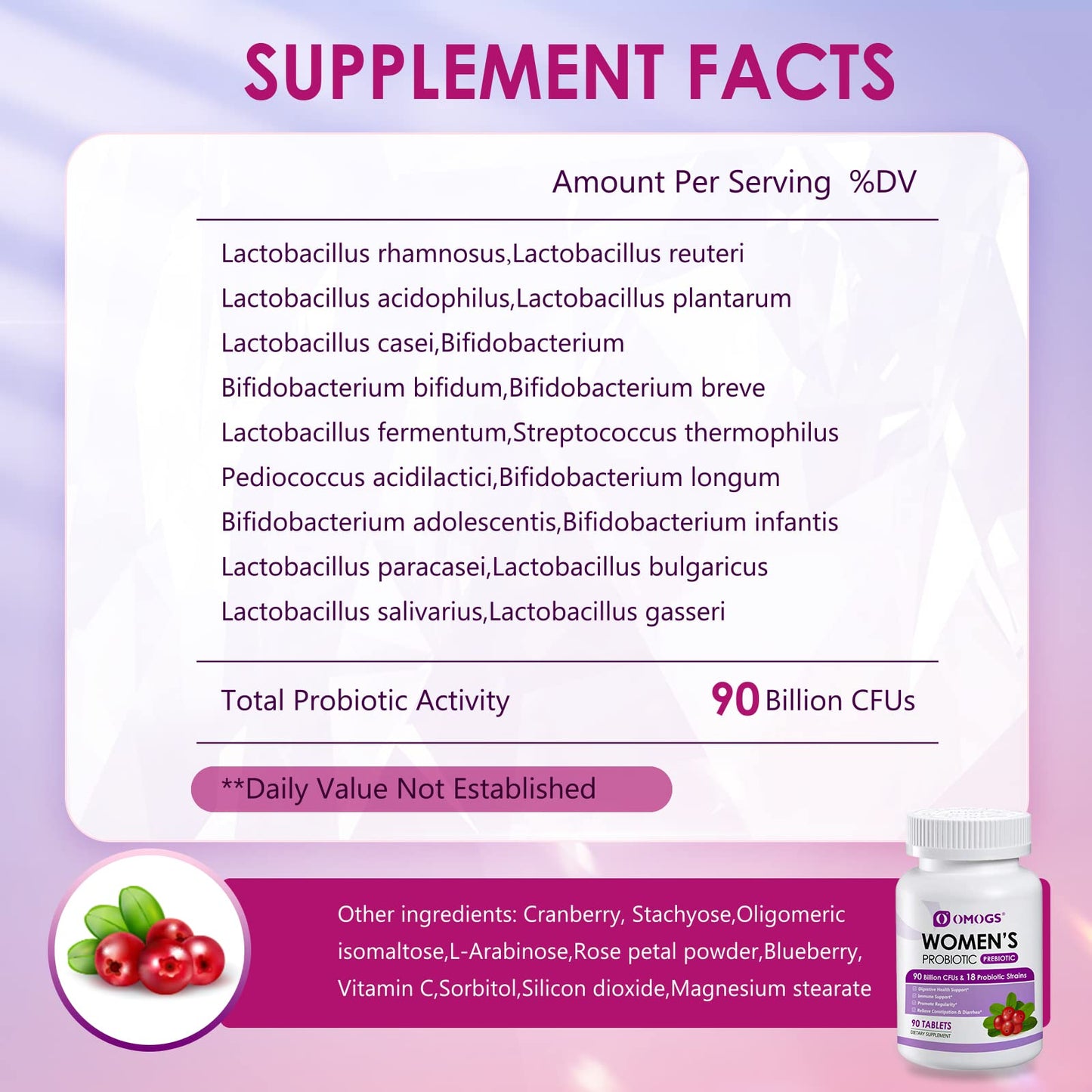 OMOGS Women's Probiotic,with Cranberry Extract and Organic Prebiotics,90 Billion CFUs OMOGSBuy Supplements Australia