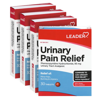 LEADER Urinary Maximum Strength, Fast Action for Burning & Urgency, Phenazopyridine Hydrochloride 95 mg, 30 Tablets, 4-Pack LeaderBuy Supplements Australia