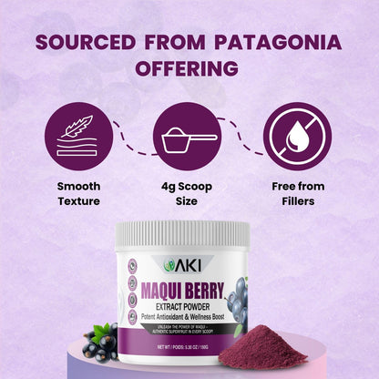 AKI Maqui Berry Extract Powder – Wild Harvested from Patagonia, High in Anthocyanins & Polyphenols, Freeze-Dried Superfruit for Smoothies, Non-GMO, Vegan, 150g/ 5.3 oz AKI ORGANICBuy Supplements Australia