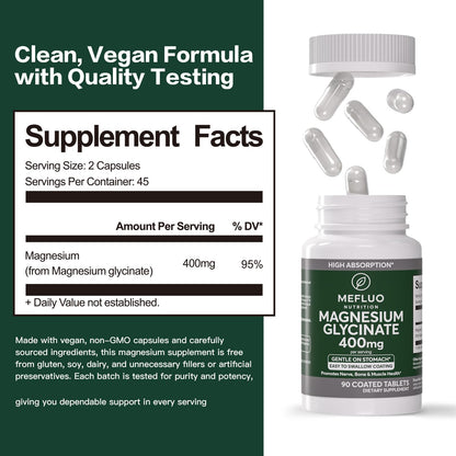 Magnesium Glycinate 400mg – High Absorption Magnesium Supplement for Muscle, Nerve & Sleep Support – Gentle on Stomach, Non-GMO, Vegan Capsules, 90 Count MefluoBuy Supplements Australia