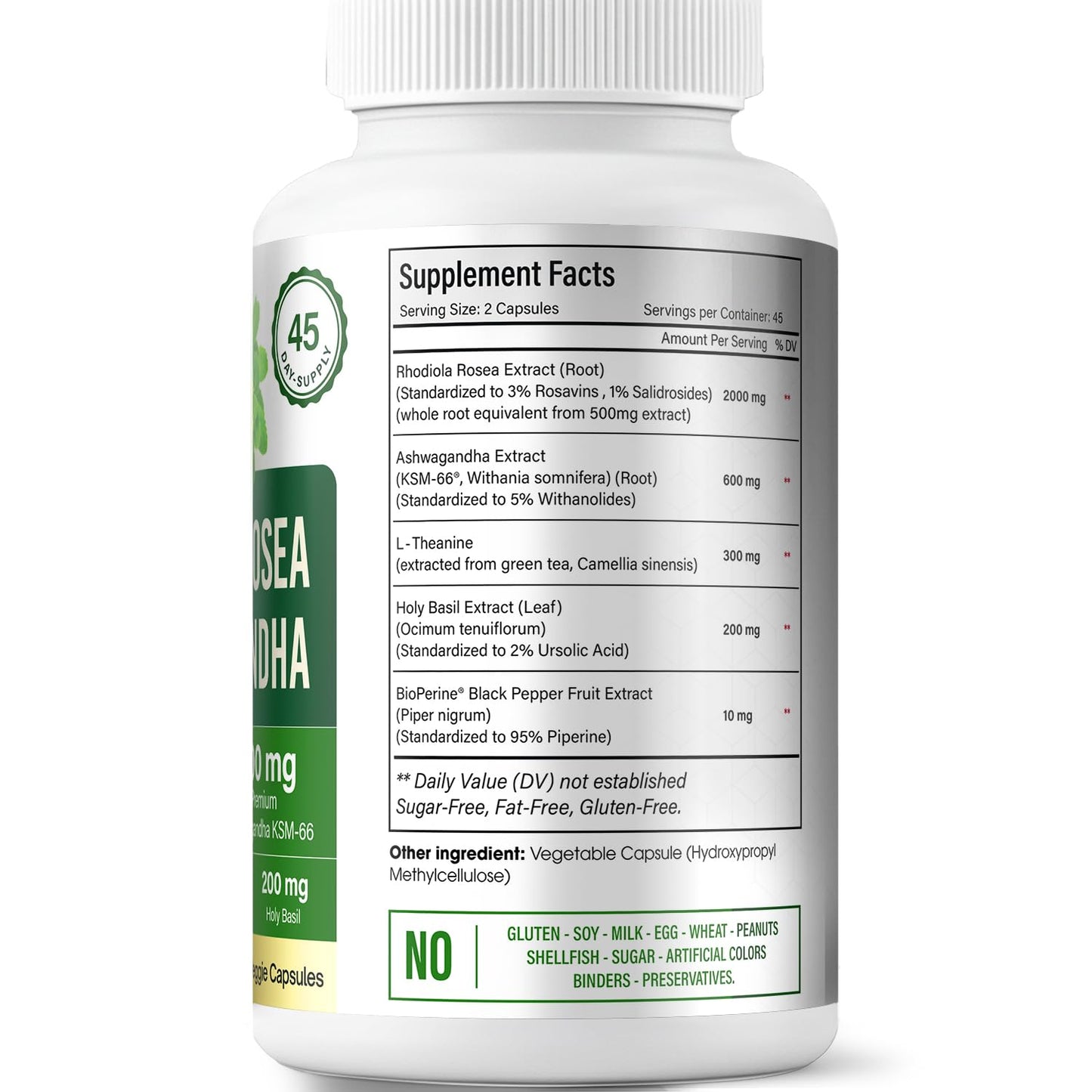FloraBliss Rhodiola Rosea with Ashwagandha KSM-66, L-Theanine, Holy Basil & Black Pepper - 90 High Potency Vegan Capsules - 45-Day Supply FloraBlissBuy Supplements Australia