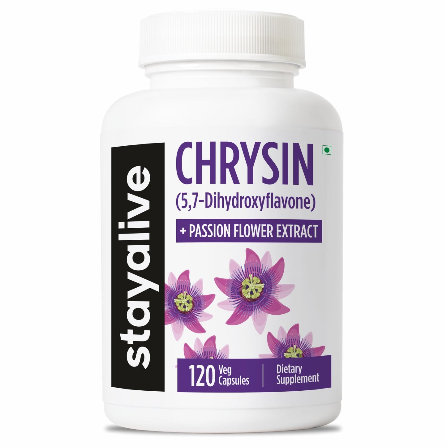 STAY ALIVE Chrysin Supplement 500mg & Passion Flower Extract Powder, 5,7-Dihydroxyflavone, Non-GMO and Gluten-Free Chrysin for Men and Women, 120 Capsules STAY ALIVEBuy Supplements Australia