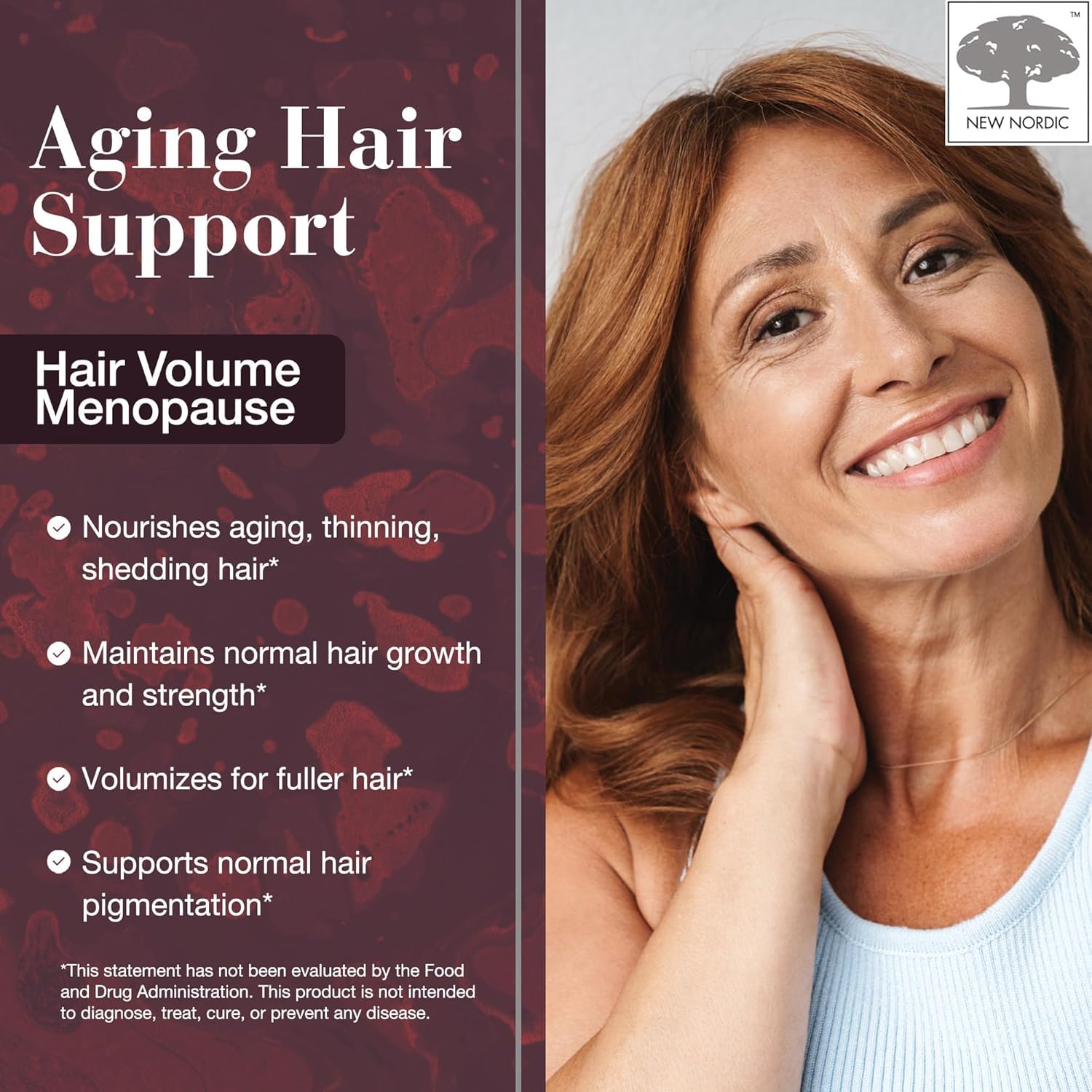 New Nordic Hair Volume Menopause, Supports Healthy Hair Growth During and After Menopause, Pine Bark and Annurca Apple Extract, 30 Tablets NEW NORDICBuy Supplements Australia