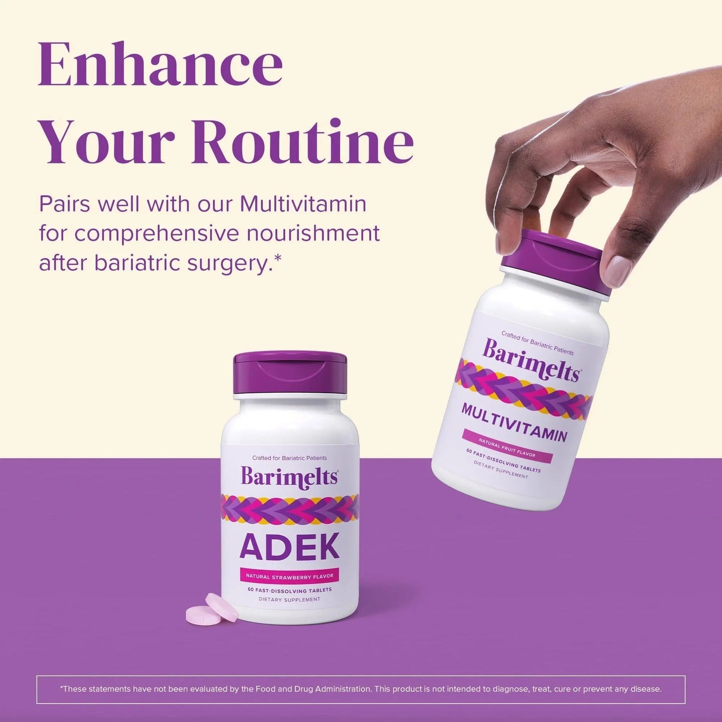 Barimelts ADEK - 60 Fast-Dissolving Tablets (2-Month Supply) - Sugar-Free Bariatric Vitamins for Women Including Vitamin A, Vitamin D, Vitamin E BariMelts