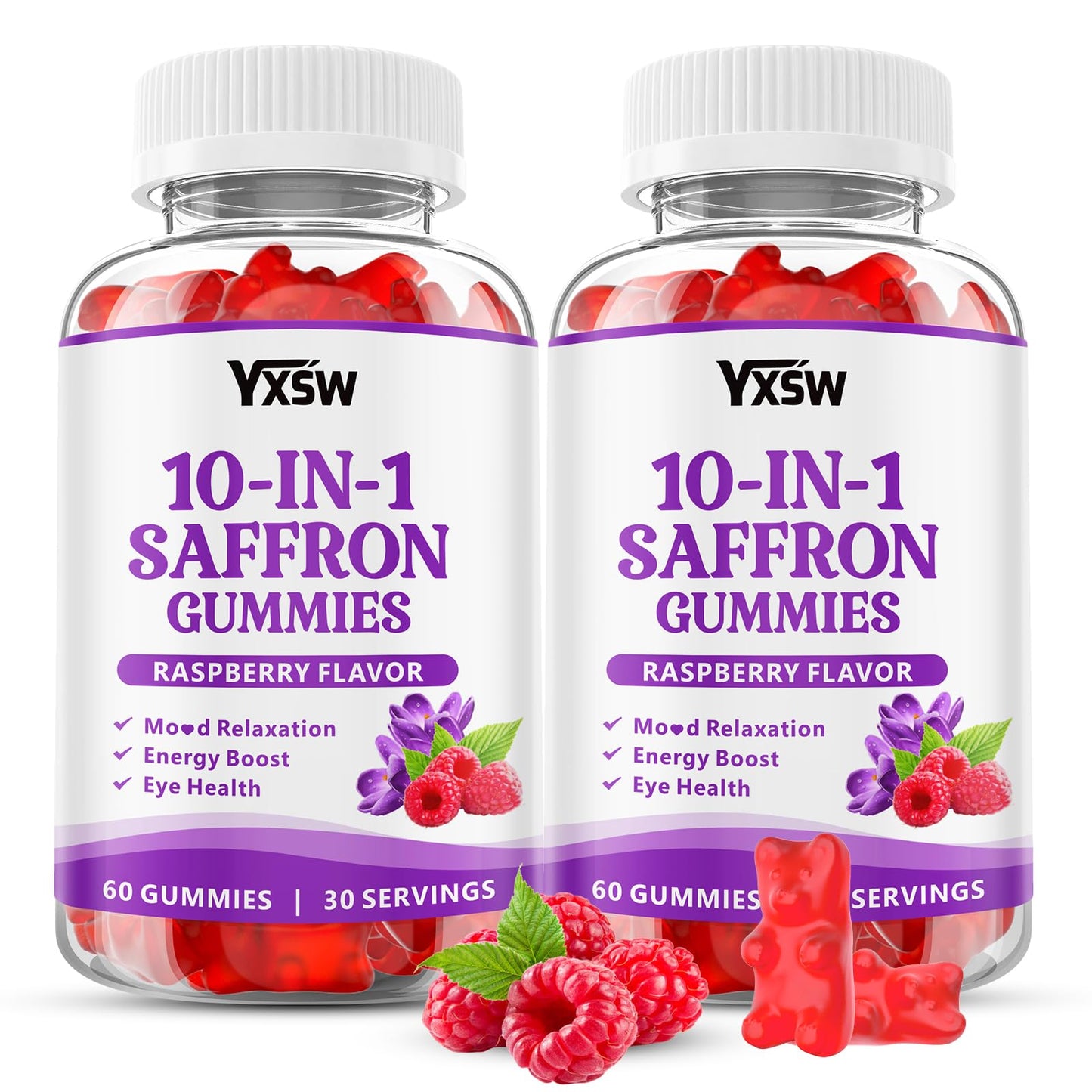 YXSW Saffron Gummies, Saffron Supplements for Kids & Adults with Ashwagandha, L-Theanine, Lemon Balm, Vitamin D3, B6, Magnesium & Zinc - Support Focus, Relaxation, Raspberry Flavor, 120 Count YXSWBuy Supplements Australia