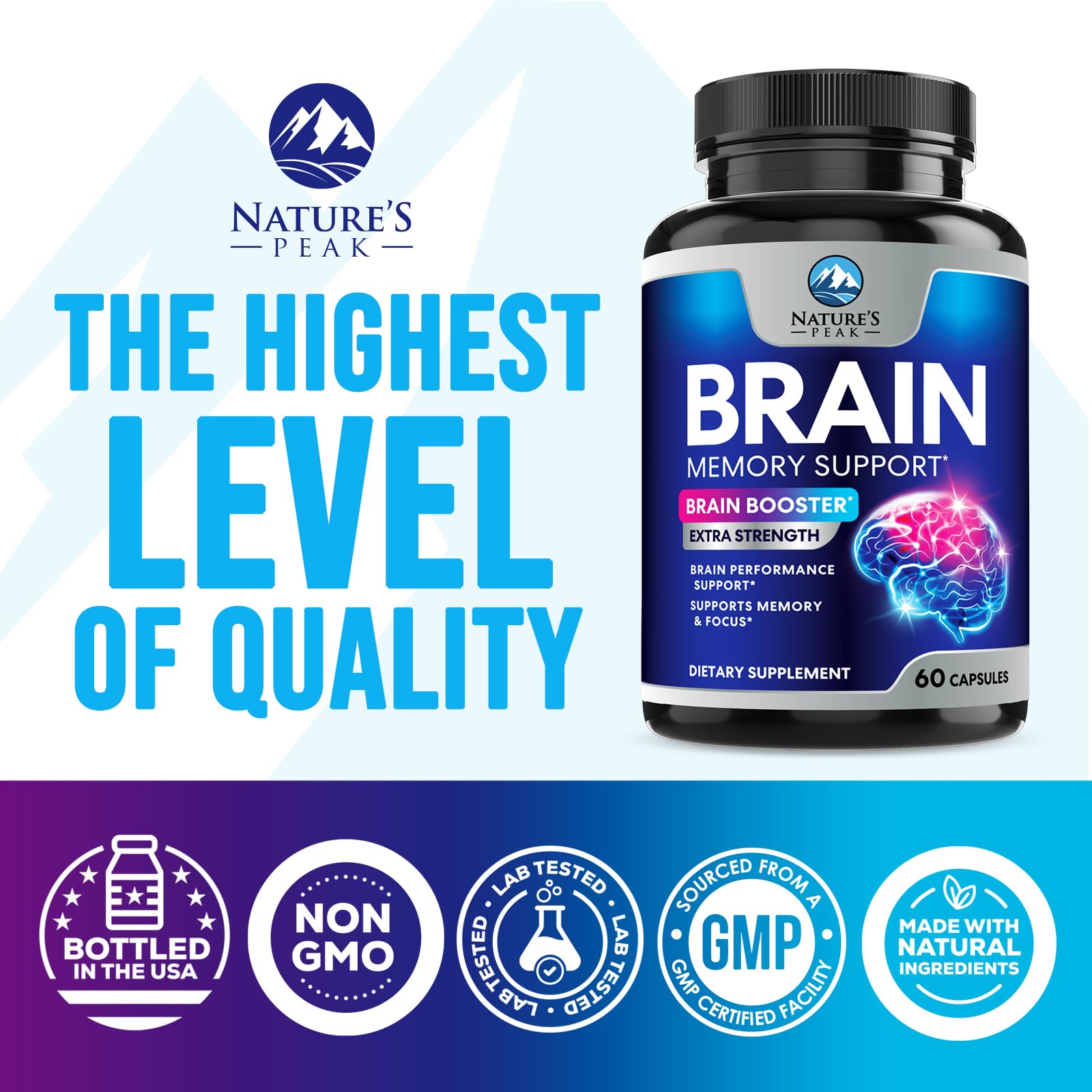 Brain Memory Supplement - 3X Strength Nootropics for Concentration, Clarity & Focus Support - Brain Health Cognitive Vitamins with Bacopa, Phosphatidylserine & DMAE, Brain Booster Pills, 60 Capsules Nature's PeakBuy Supplements Australia