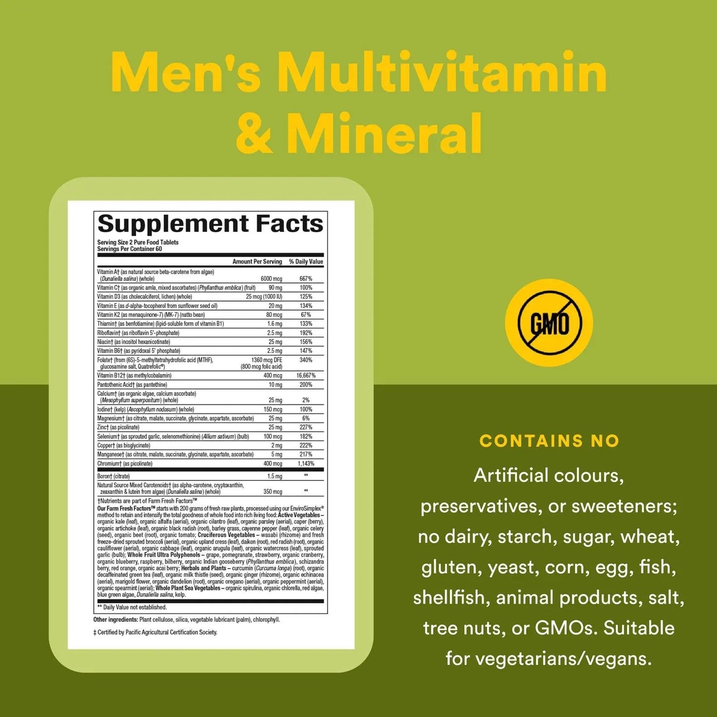 Natural Factors Whole Earth & Sea Men's Multivitamin s& Mineral, 1 Serving Contains Nutrition Equivalent to ½ lb of Veggies, 120 Tablets Natural Factors