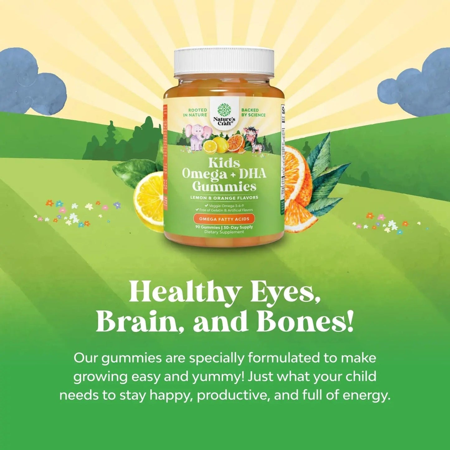 Bundle of Plant Based Kids Multivitamin Gummies with Vitamins A C D3 E B Zinc and DHA Omega 3 Gummies with Vegetarian 6 9 for Vision Brain Immunity Support Natures CraftBuy Supplements Australia