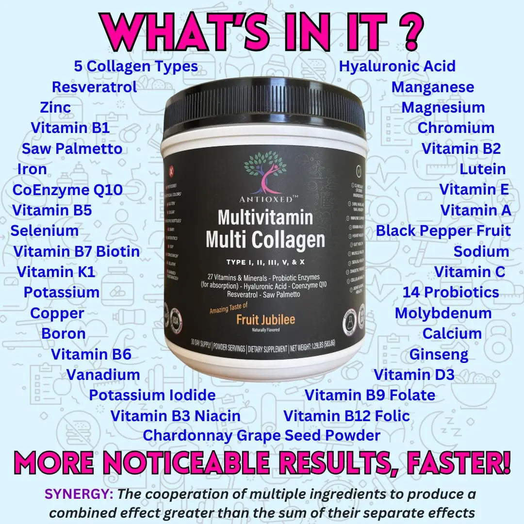 Antioxed Multi Collagen Multivitamin for Women+Men, Keto, Skin, Joint, Cognitive, Heart, Sensual, & Immune Health, Hydrolyzed Peptides, Antioxidants, Probiotics AntioxedBuy Supplements Australia