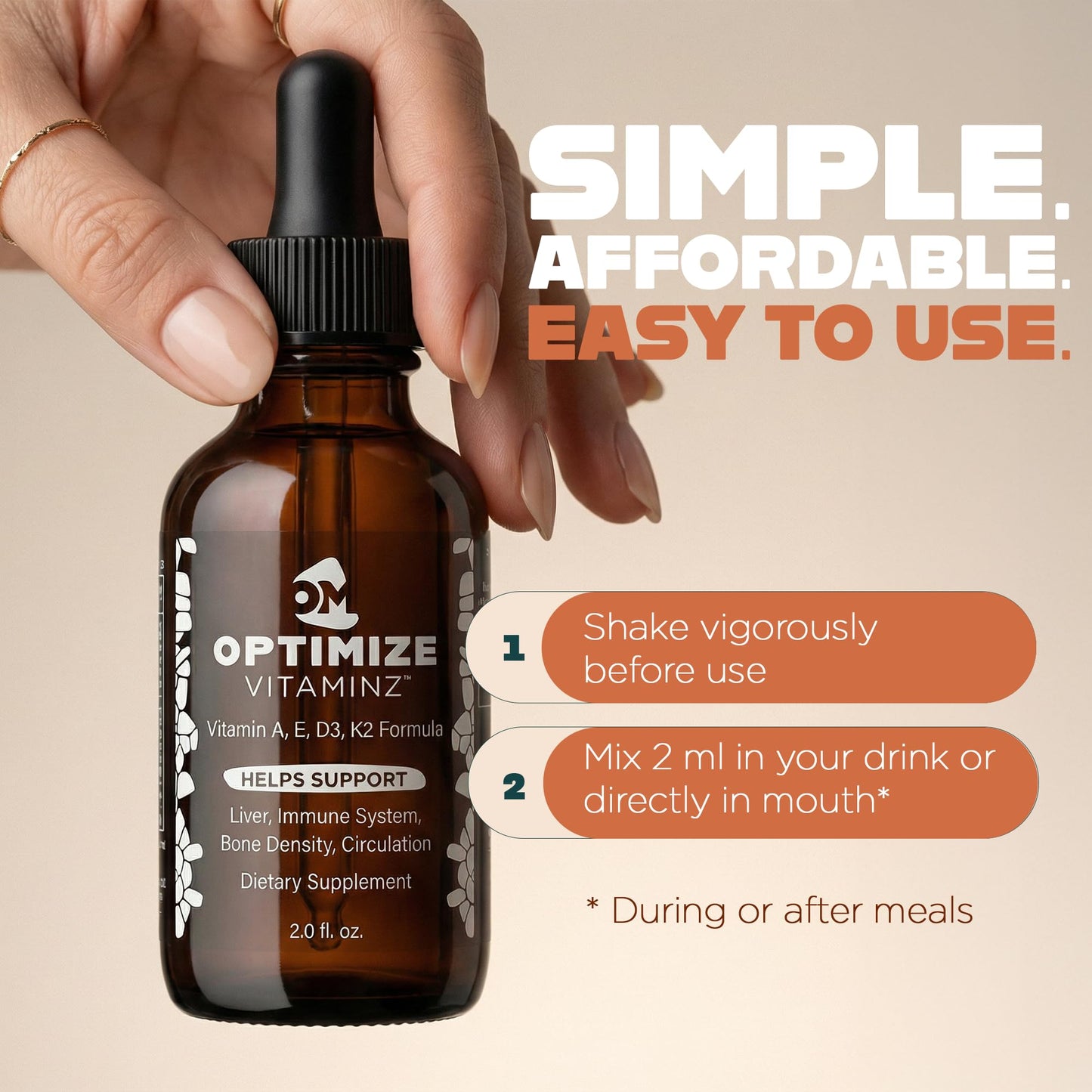 Optimize Vitaminz Liquid Vitamin D3 K2 Drops with Dandelion Root & Bilberry | Immune, Liver & Bone Support, MK-7 Formula, Fast Absorption Liquid Multivitamin, 30 Day Supply, 2 Fl Oz Optimize MineralsBuy Supplements Australia