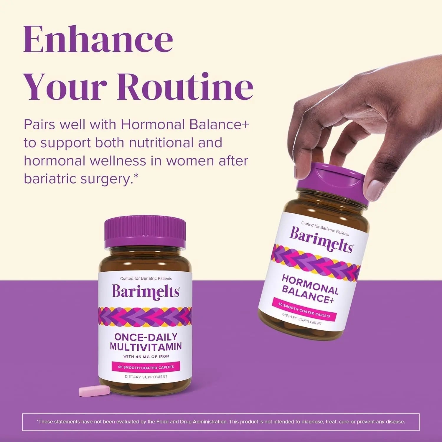 BariMelts Once Daily Bariatric Multivitamin with Iron, 60 Easy-Swallow Caplets (2-Month Supply), Multivitamin for Women, Multimineral Complex BariMelts