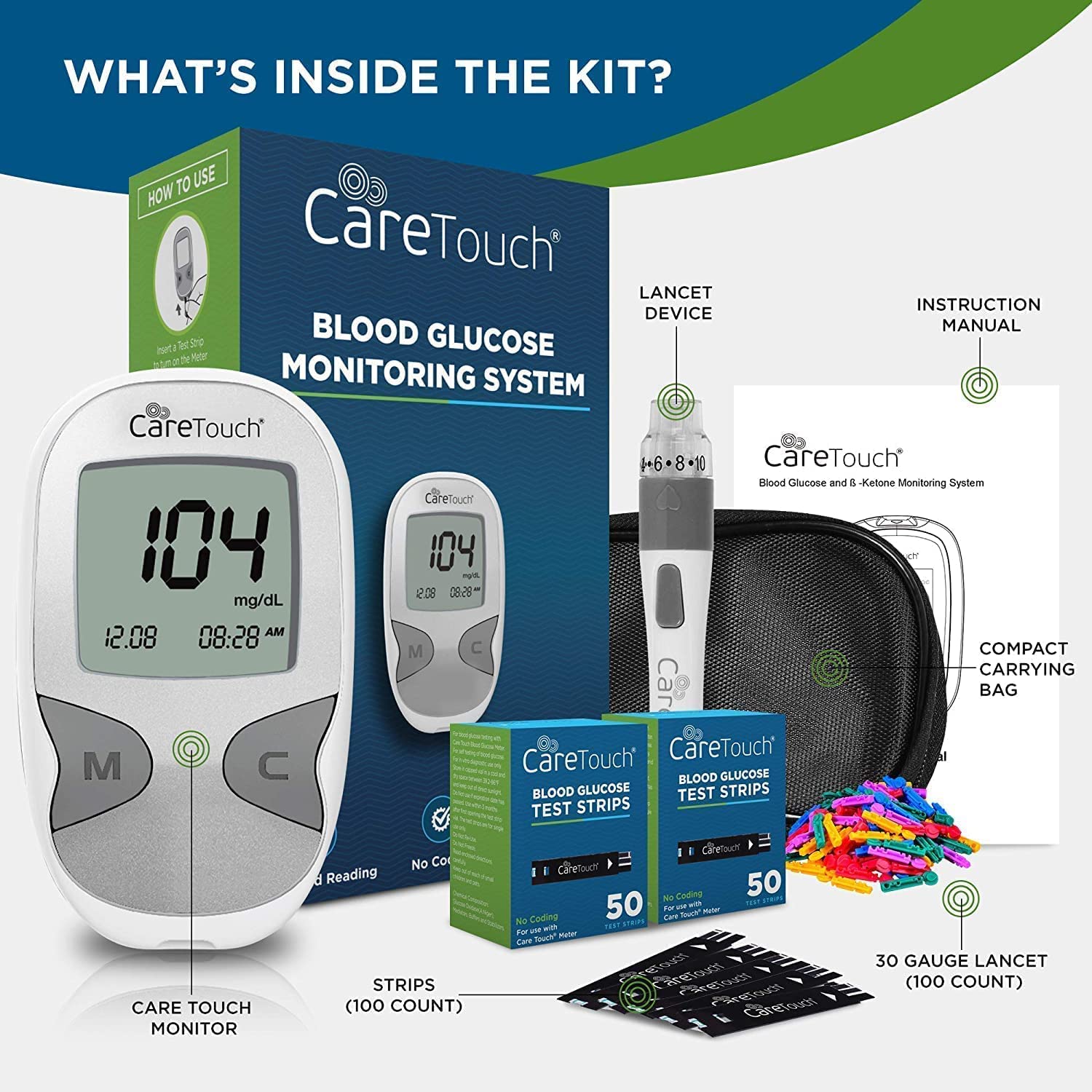 Care Touch Blood Glucose Meter Kit - Diabetes Testing Kit with Glucometer Care TouchBuy Supplements Australia