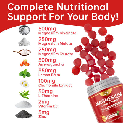 Magnesium Glycinate Gummies 500mg – Sugar Free Magnesium Gummies for Sleep, Stress, Muscle & Nerve Support – for Adults & Kids 4+, Vegan, No Melatonin