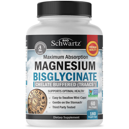 Magnesium Bisglycinate Chelated Supplement - High Absorption Magnesium Glycinate Supplement for Women and Men - Sleep, Muscle, Bone & Joint Support