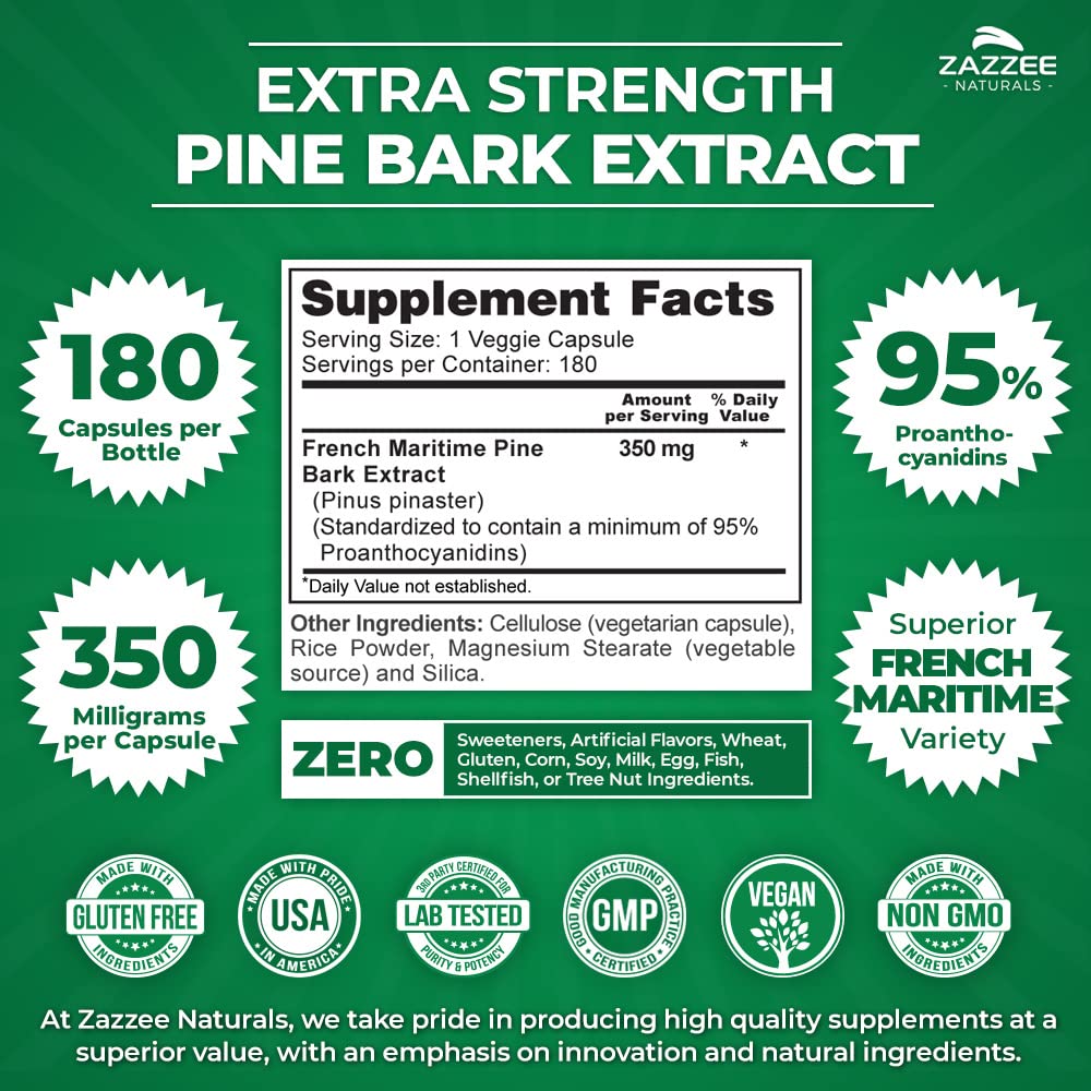 Zazzee Extra Strength French Maritime Pine Bark Extract, 350 mg Per Capsule ZazzeeBuy Supplements Australia