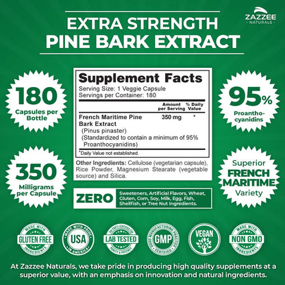 Zazzee Extra Strength French Maritime Pine Bark Extract, 350 mg Per Capsule ZazzeeBuy Supplements Australia