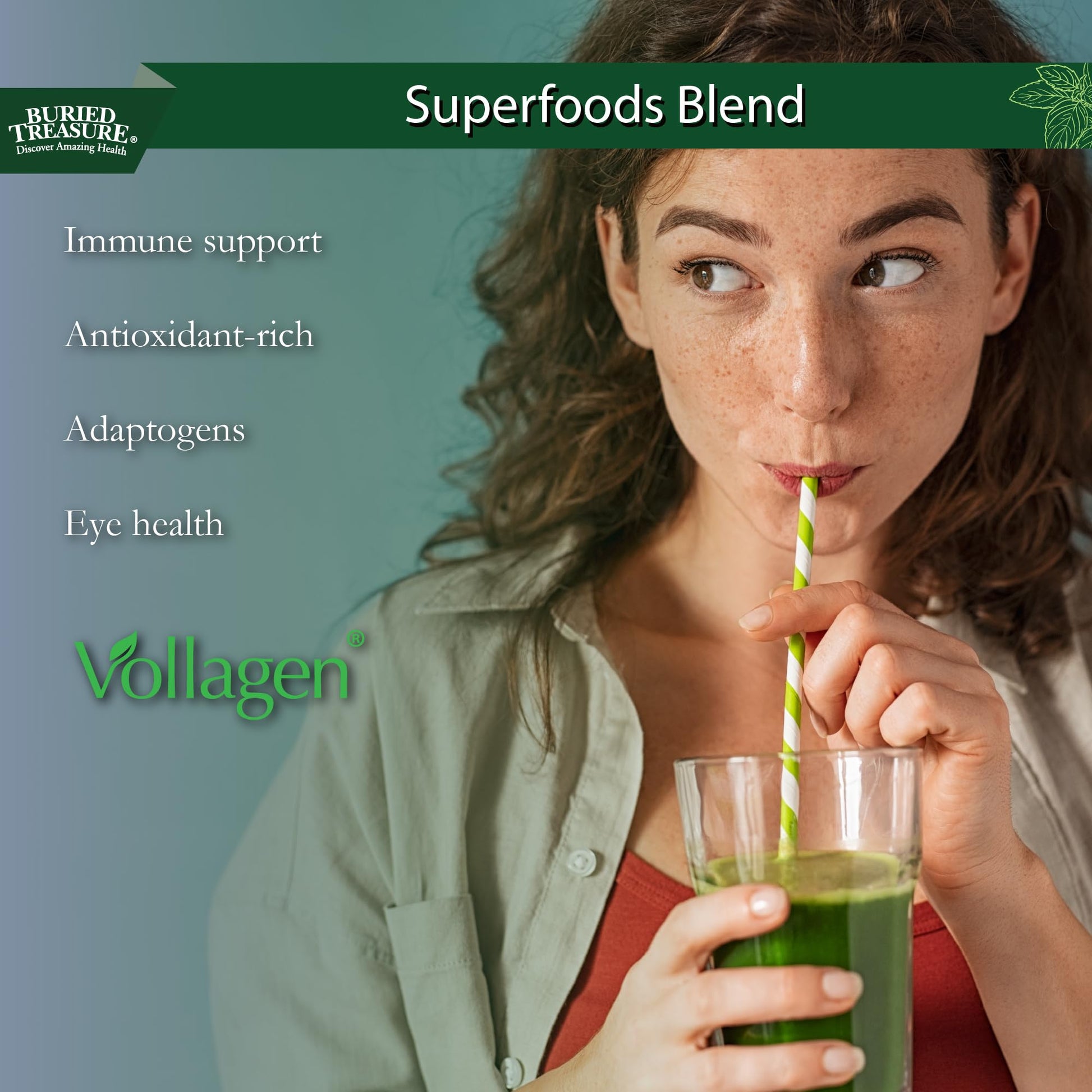 Buried Treasure Green20 Fusion – Superfood Blend with Vollagen for Skin, Hair, and Joint Support, Plant-Based, Vegan, Non-GMO Gluten-Free, Dairy-Free, Soy-Free, 32oz Liquid Buried TreasureBuy Supplements Australia