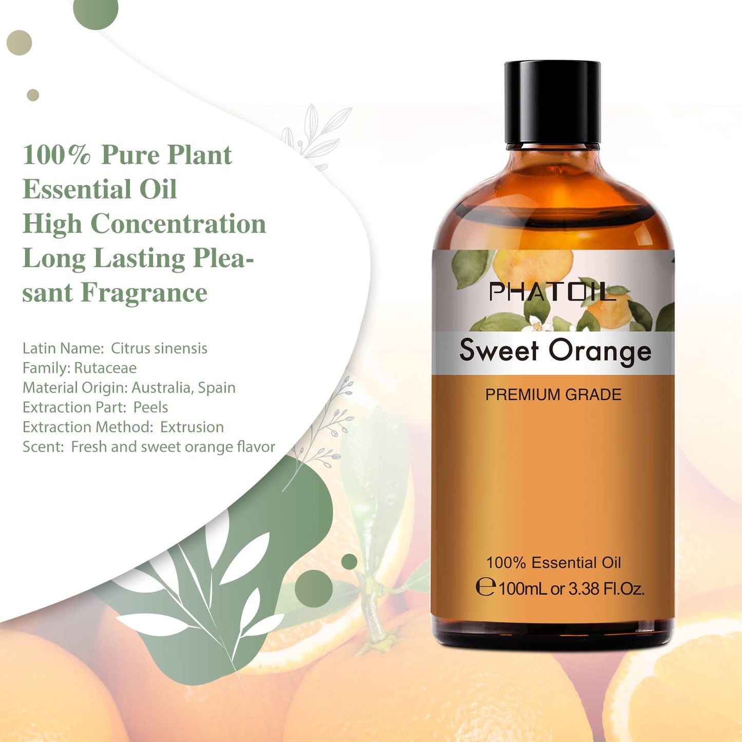 PHATOIL Sweet Orange Essential Oil 100ML, Pure Premium Grade Sweet Orange Essential PHATOILBuy Supplements Australia