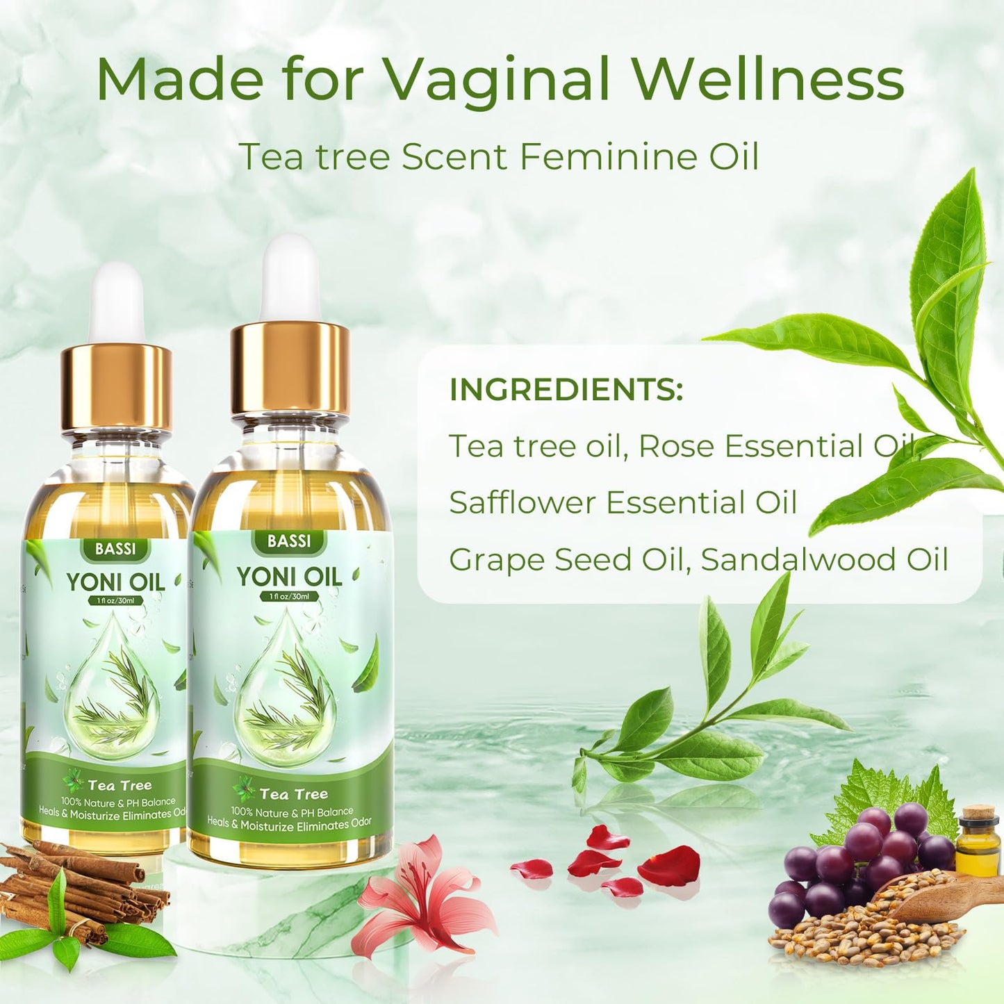 BASSI 2PCS Yoni Oil Organic Feminine Oil Vaginal Moisturizer For Wetness - Ph Balance for Women BASSIBuy Supplements Australia