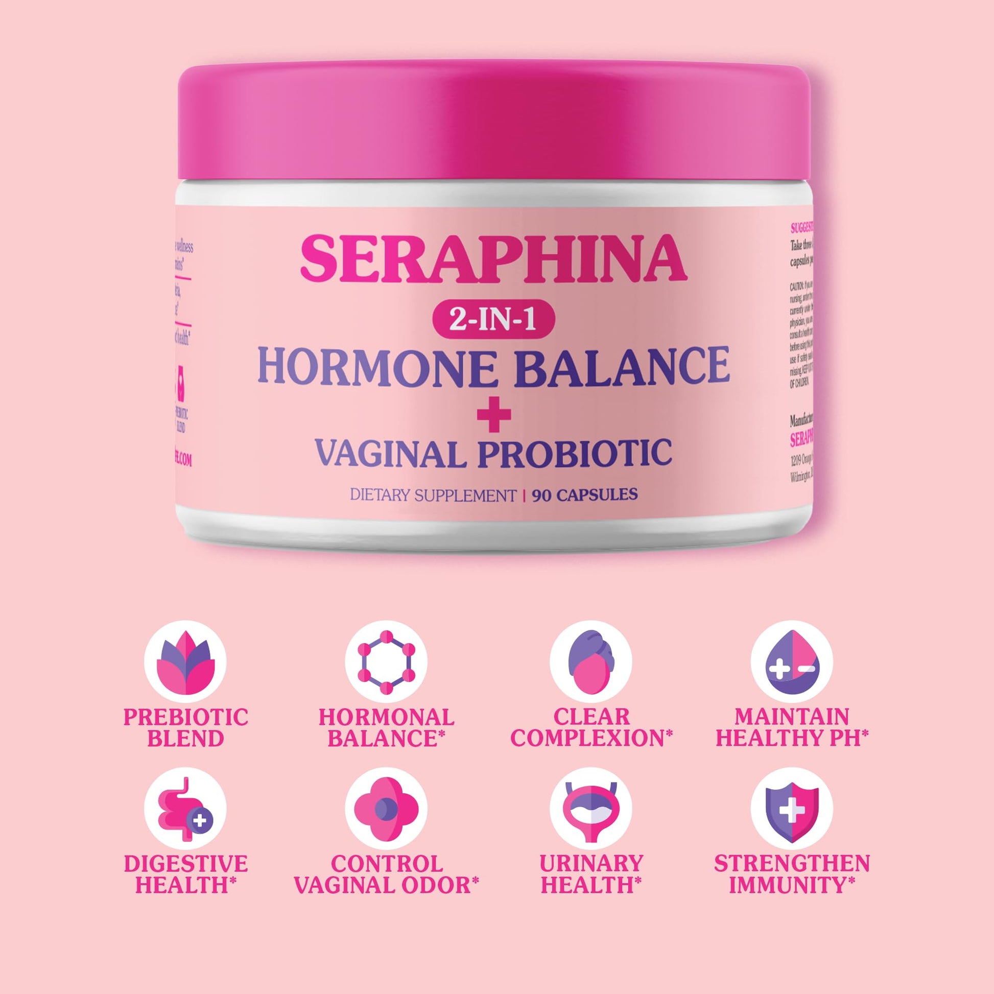 Seraphina 2-in-1 Vaginal Probiotics for Women + Hormone Balance - 90 Capsules for Complete Feminine SeraphinaBuy Supplements Australia