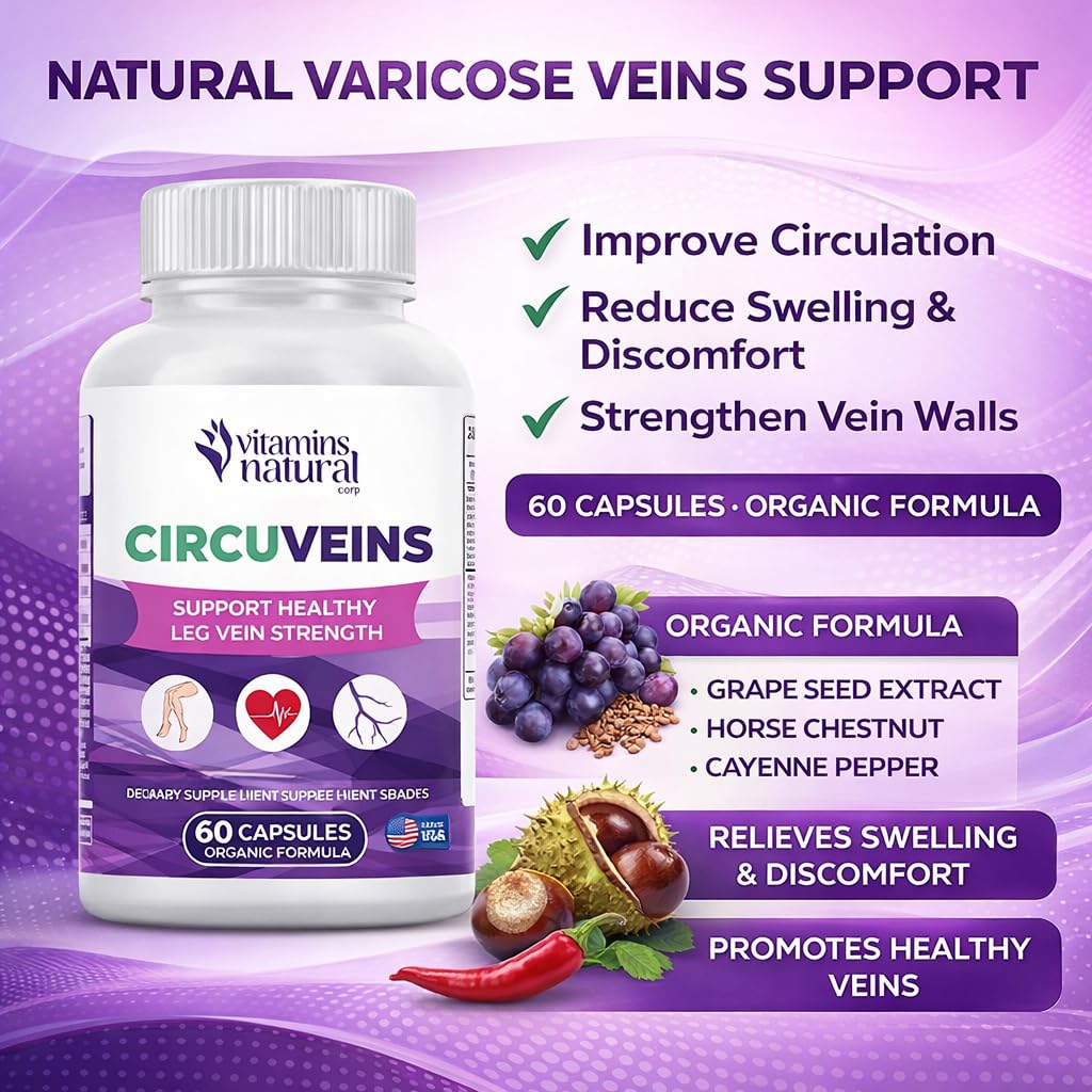 VITAMINS NATURAL CORP. CircuVeins Varicose Veins Support for Legs Capsules – Organic Vein Health Supplement with Horse Chestnut Grape Extract and Cayenne Pepper – 60 Capsules VITAMINS NATURAL CORPBuy Supplements Australia