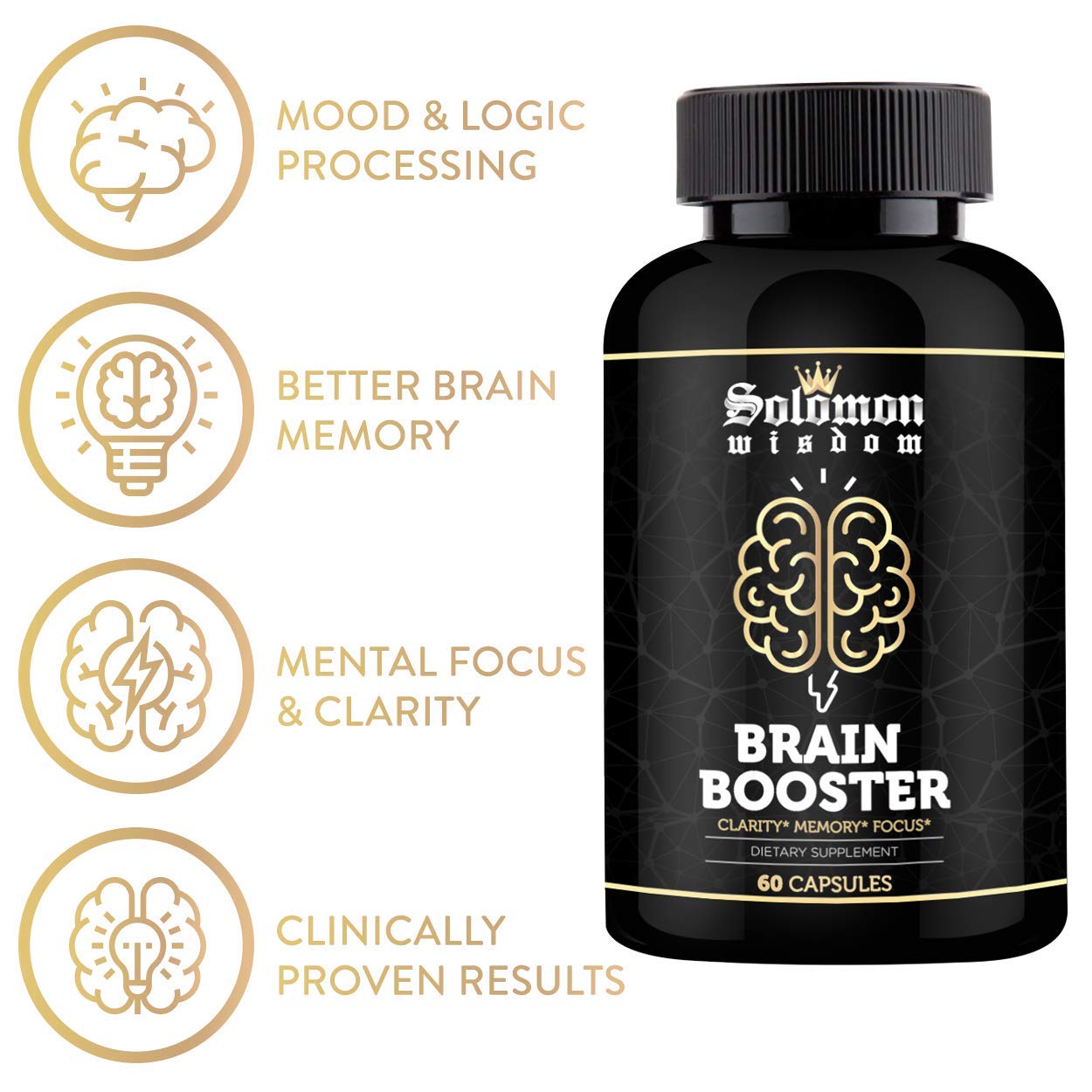 SOLOMON WISDOM Brain Booster – Nootropic Dietary Supplement for Memory Boost – 60 All-Natural Capsules to Enhance Focus & Improve Concentration & Clarity SOLOMON WISDOMBuy Supplements Australia