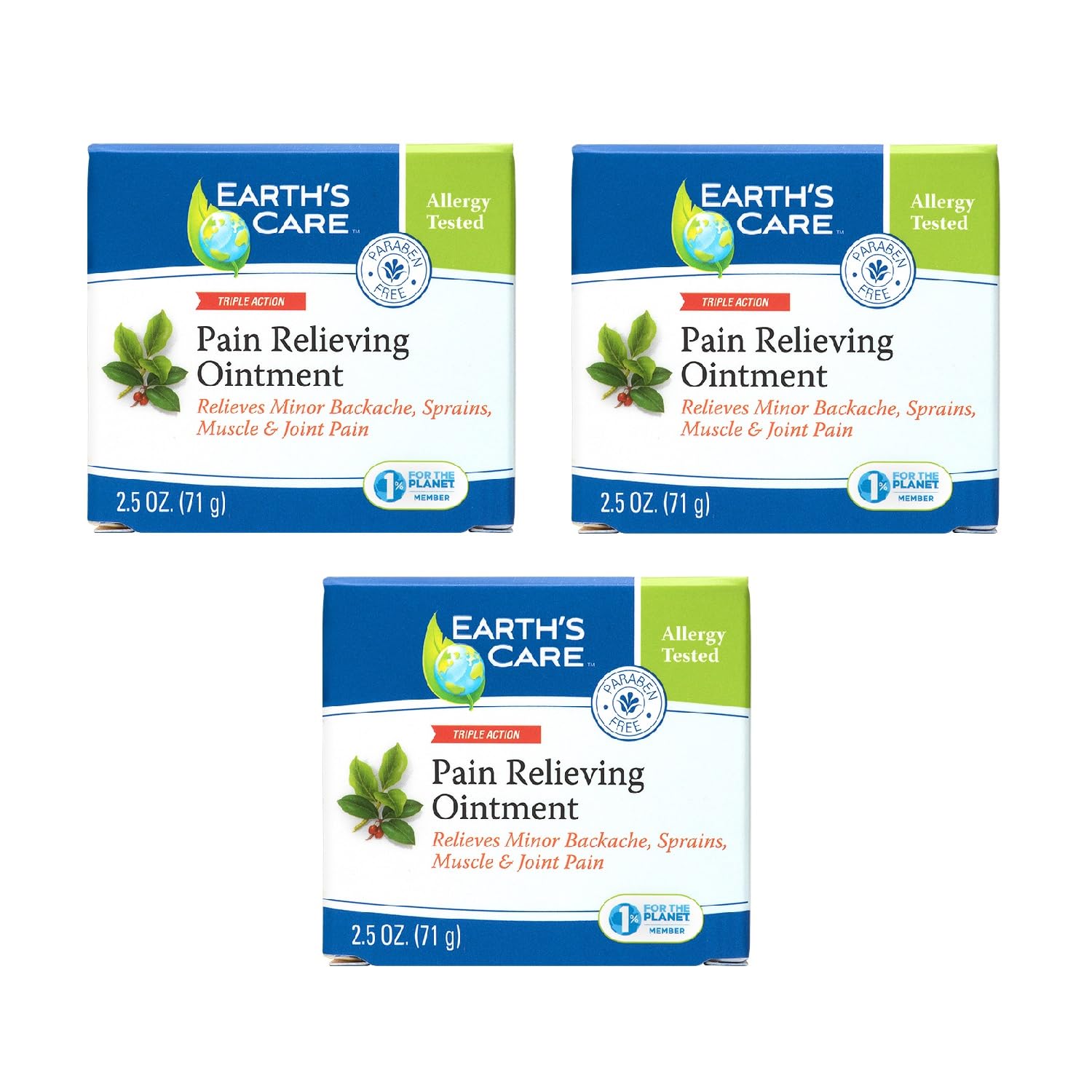 Earth's Care Pain Relieving Ointment - Triple Action Muscle and Joint Pain Relief Cream - Topical Analgesic 2.5 oz (3 Jars) Earth's CareBuy Supplements Australia