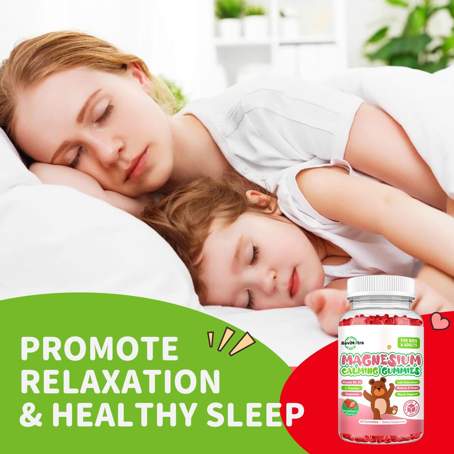 Magnesium Gummies for Kids - Magnesium Glycinate Gummies Supplement with L-Theanine, Vitamin B6, D3 for Kids & Adults Sleep, Calm, Relaxation, Brain, Bones, Sugar Free Strawberry 60ct ReviNutraBuy Supplements Australia