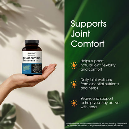 NatureBell Advanced Glucosamine Chondroitin & MSM - 240 Capsules - 10-in-1 Joint Support Complex* - Includes Hyaluronic Acid, Turmeric, Glucosamine, Collagen & More NatureBellBuy Supplements Australia