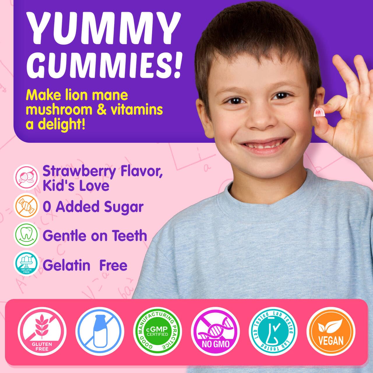 Kids Brain Gummies with Lion's Mane Mushroom, Methyl B6, B9, B12, Supper Greens, Lutein, Brain Booster Supplement for Focus & Attention, Cognitive Function, Vision & Energy, Sugar Free, Vegan 2 Pack NextdiaBuy Supplements Australia
