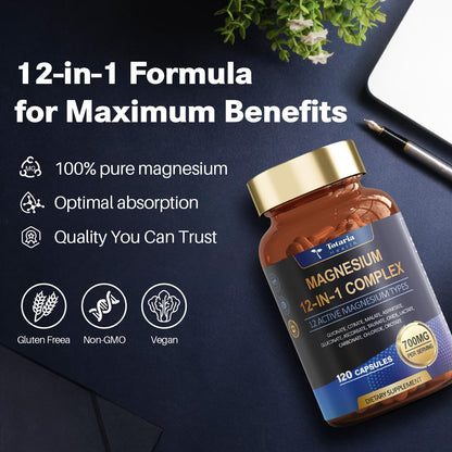 Totaria Magnesium Complex 700mg 12 in 1 Magnesium Supplement with Glycinate Citrate Malate Oxide Taurate Aspartate Orotate Magnesium Relaxation