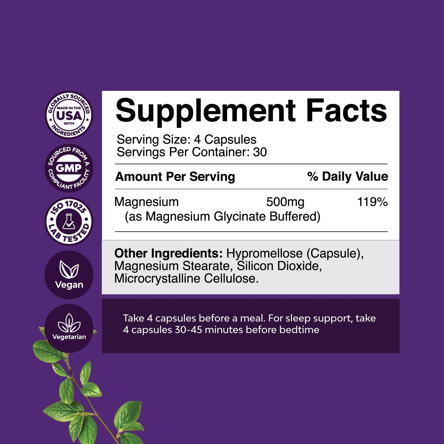 Pure Magnesium Glycinate Supplement 500mg - Magnesium for Sleep and Rest Capsules for Men & Women - Unflavored Vegan High Absorption Pills for Relaxation Support - 120 Count Natures CraftBuy Supplements Australia