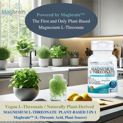 Kappa Nutrition Powered by Magbrain™ Magnesium L-Threonate Plant-Based, 60 Vegan Capsules, 420mg Elemental Magnesium (3 Capsules) from 2,253mg