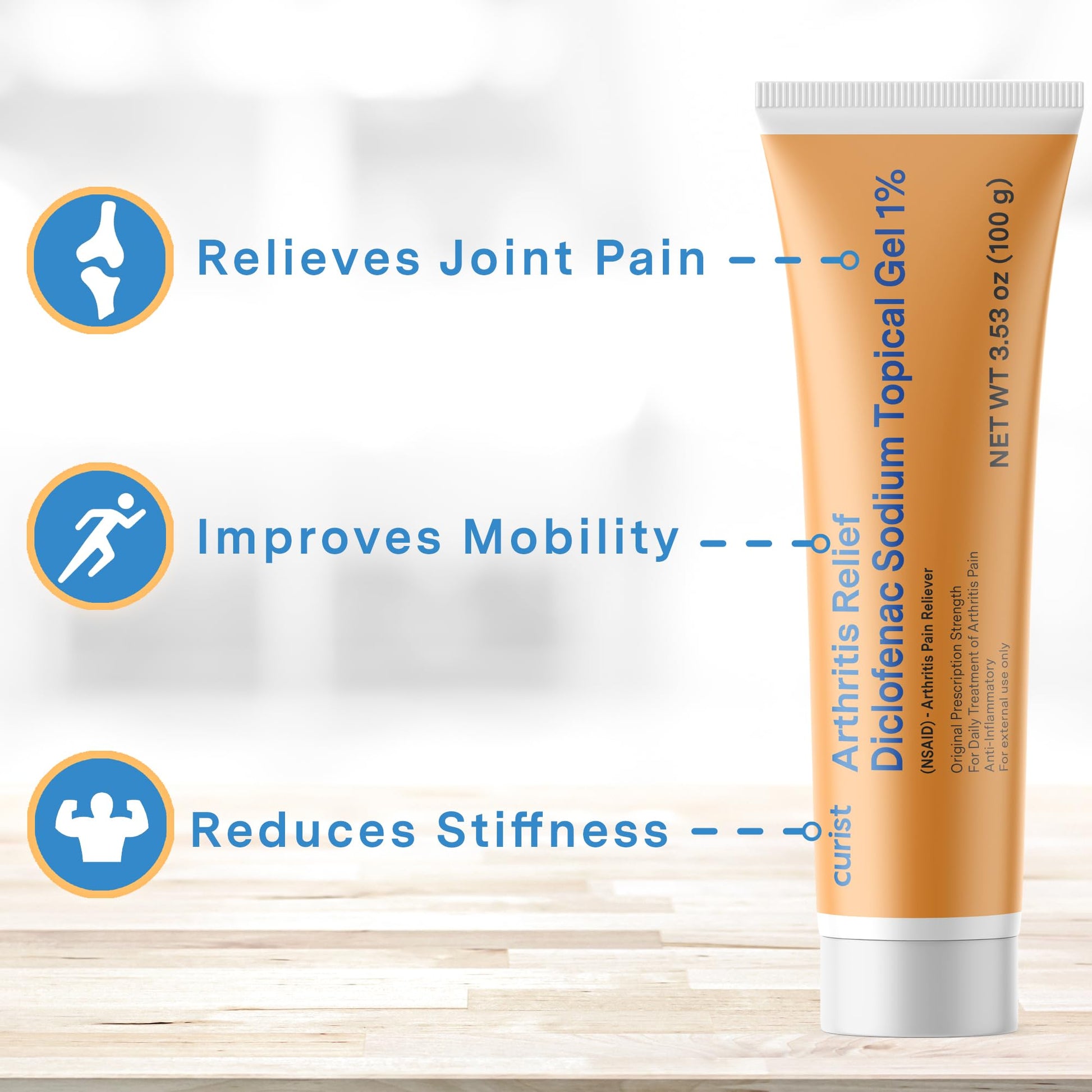 Curist Diclofenac Sodium Topical Gel 1 Percent 100g for Arthritis Pain - Joint Pain Relief for Hand Pain, Foot Pain, Knee Pain, Elbow Pain & Ankle Pain - 1% - 3.53oz CuristBuy Supplements Australia