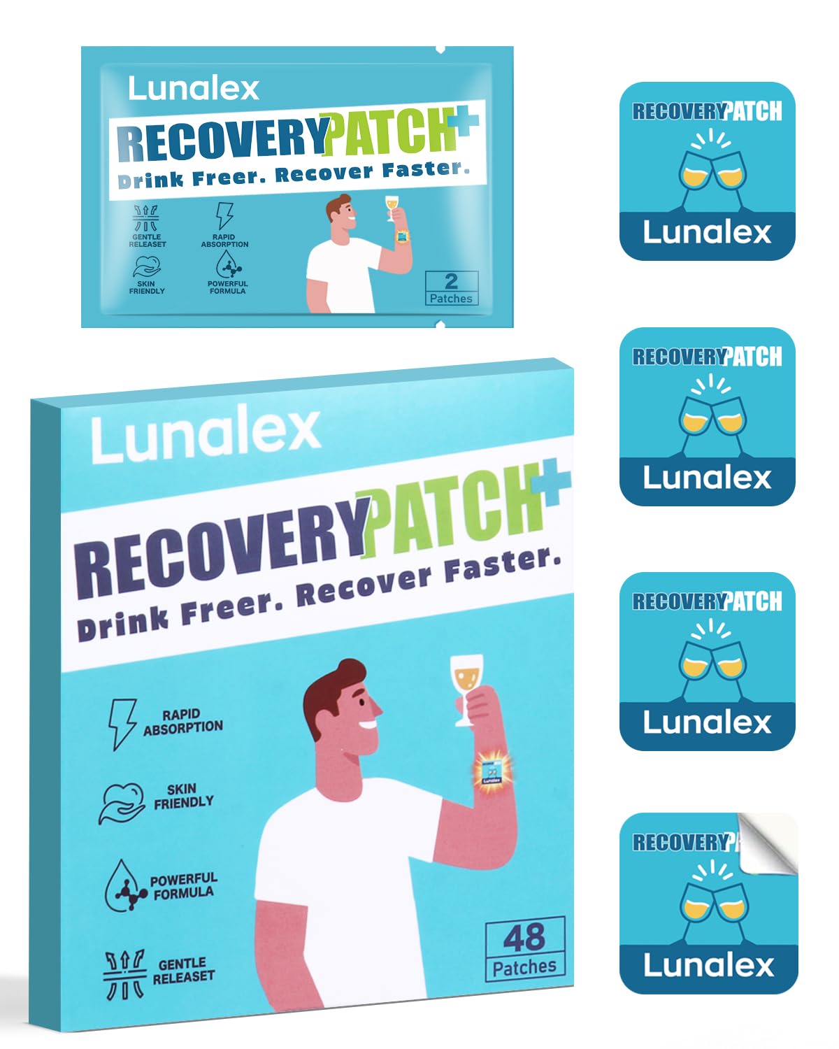 Lunalex Recovery Patch 48 Pack - Wake Up Refreshed & Balanced After Celebration - Plant-Based Formula for Morning Wellness - Bachelorette & Wedding Party Favors - 2 Patches per Sachet, Waterproof LunalexBuy Supplements Australia