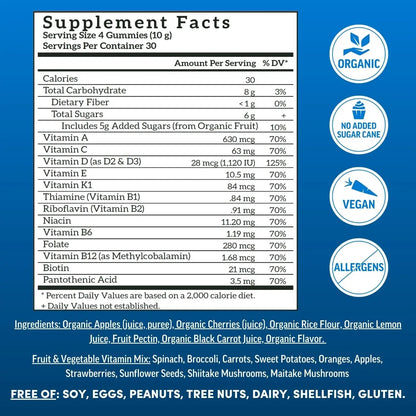 Llama Naturals Multivitamin for Men, Vegan, Organic Gummies with Vitamin D, C and K, Men's Real Fruit Gummy Vitamins Llama Naturals