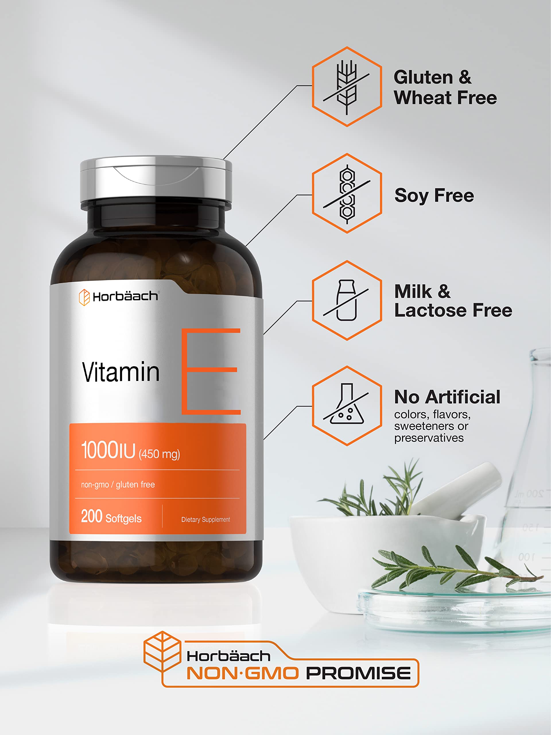 Vitamin E 1000 IU Softgel Capsules | 200 Count | Non-GMO, Gluten Free, Preservative Free HorbäachBuy Supplements Australia