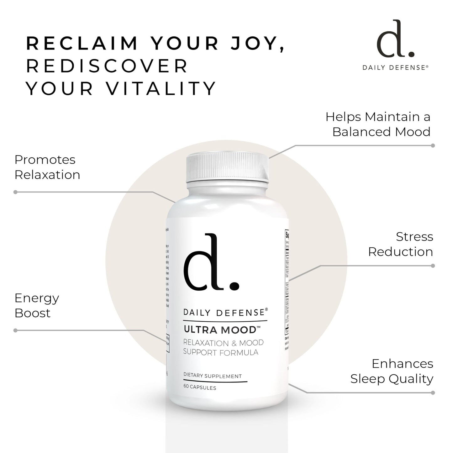 Daily Defense Mood Support Supplement - Ultra Mood 60 Count Mood Enhancer with Calcium Carbonate, Folic Acid, GABA, 5-HTP, Ashwagandha Root Extract & More - Non GMO Mood & Relaxation Supplement Daily DefenseBuy Supplements Australia